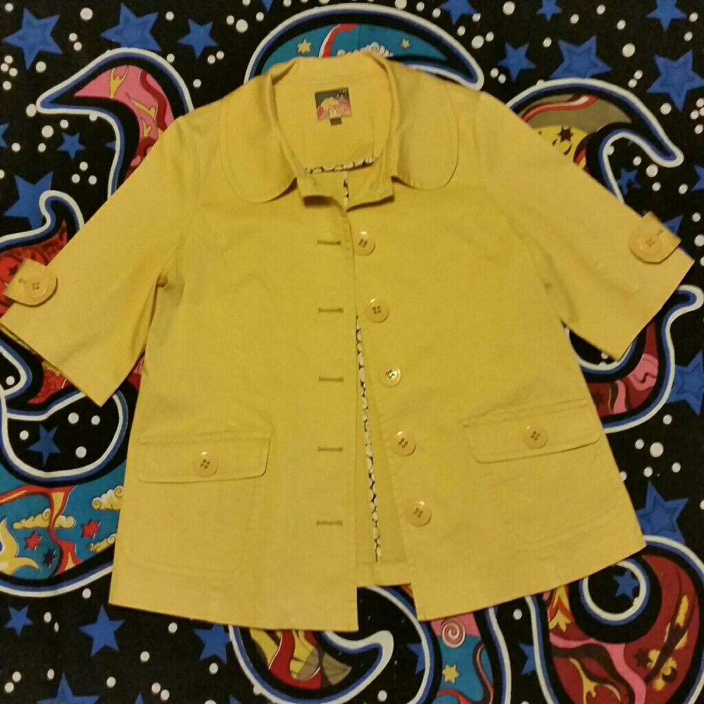 Forever 21 Yellow 3/4 Sleeve Trench Coat Large